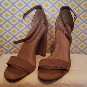 Nude suede block heel sandals